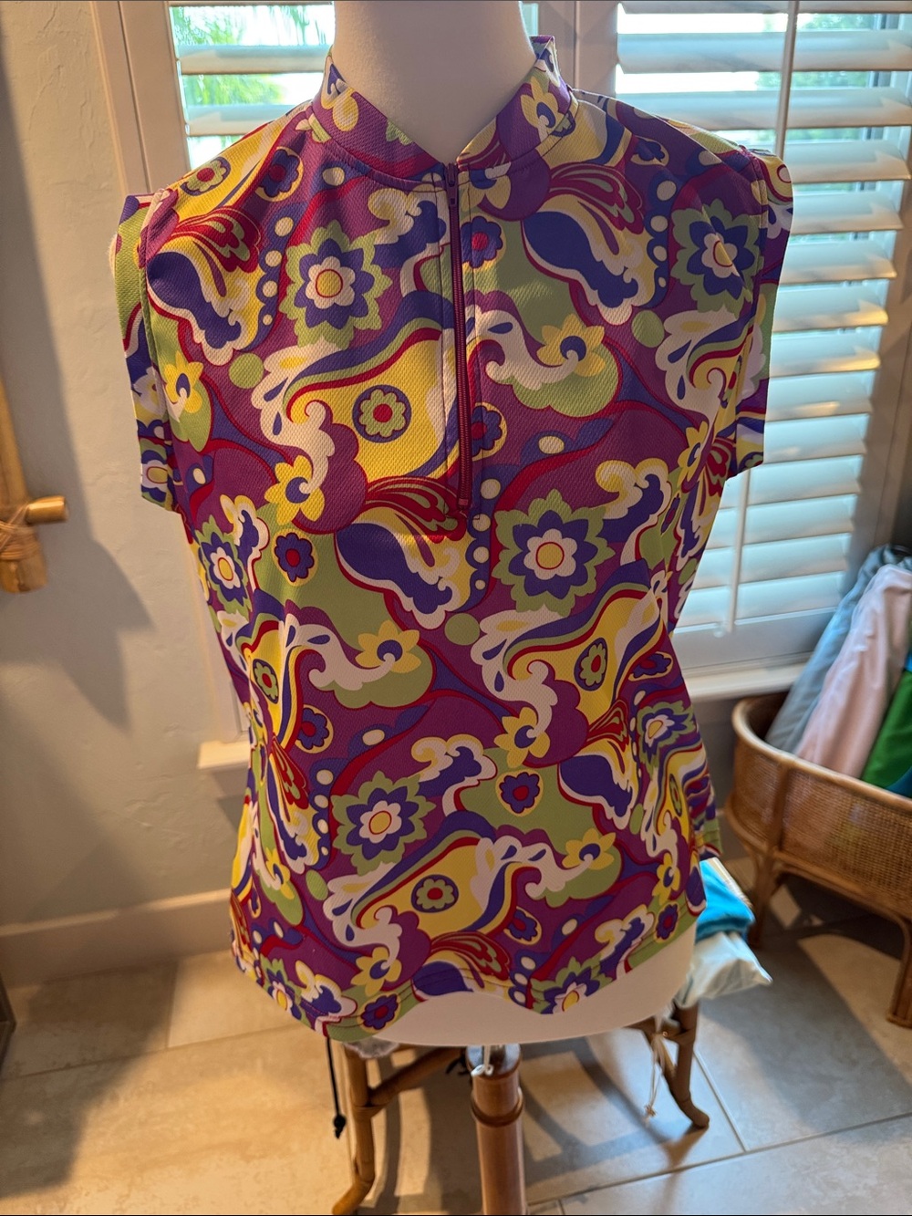 Canari Purple, Green & Yellow Paisley Zip-Front Cycling Tank